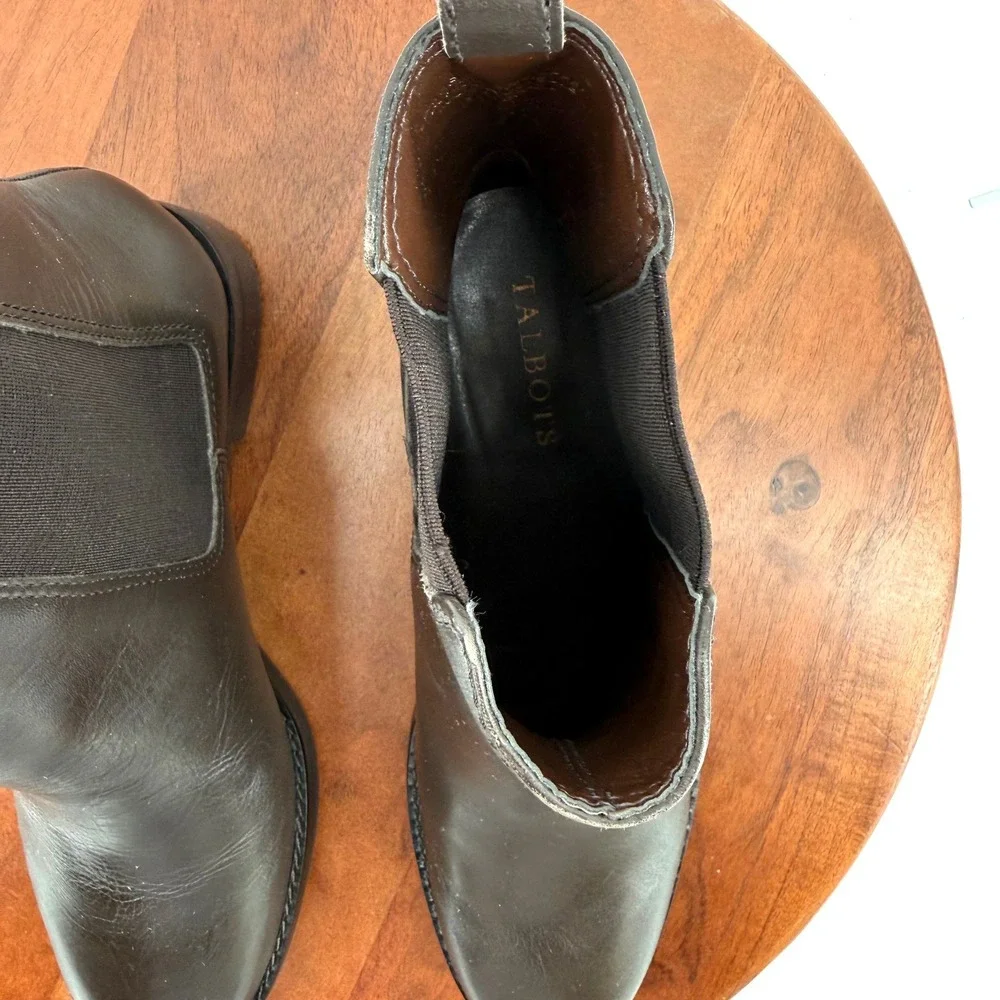 Talbots Leather Chelsea Boots Dark Brown Elastic Gore Made in Brazil Women 9.5M